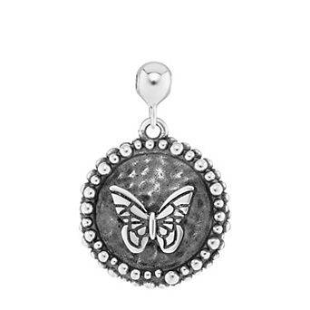 PRIMROSE Sterling Silver Polished Oxidized Butterfly Disc Sliding Charm