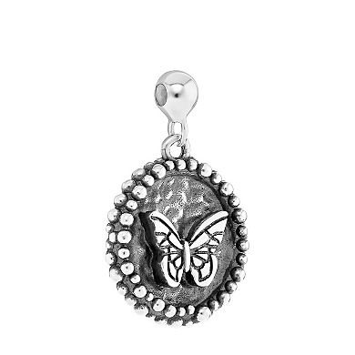 PRIMROSE Sterling Silver Polished Oxidized Butterfly Disc Sliding Charm