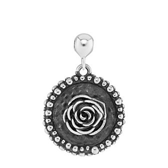 PRIMROSE Sterling Silver Polished Oxidized Rose Disc Sliding Charm