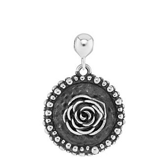 PRIMROSE Sterling Silver Polished Oxidized Rose Disc Sliding Charm
