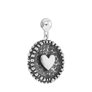 PRIMROSE Sterling Silver Polished Oxidized Heart Disc Sliding Charm