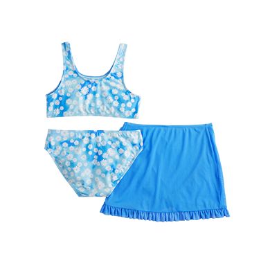 Girls 4-16 Breaking Waves 3-Piece Top, Bottoms & Mesh Ruffle Cover-Up Skirt Swim Set