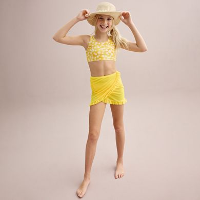 Girls 4-16 Breaking Waves 3-Piece Top, Bottoms & Mesh Ruffle Cover-Up Skirt Swim Set