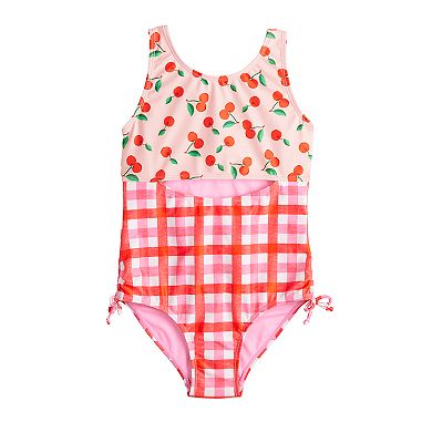Girls 4-12 Breaking Waves UPF 50+ One-Piece Swimsuit with Side Shirring