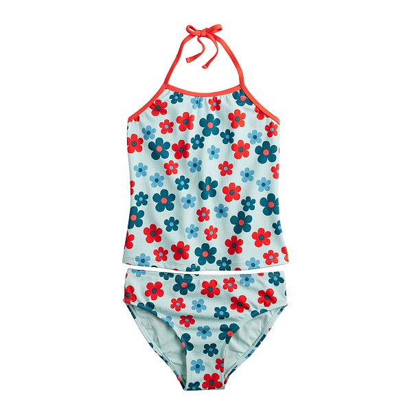 Girls 4-16 Breaking Waves Halter Tankini Swim Top & Scoop Swim Bottoms