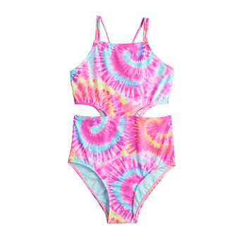 Girls 4-16 Breaking Waves Square Neck Monokini Swimsuit