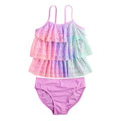 Girls 2 Piece Bikini Set Pink and Turquoise 7-15 Years