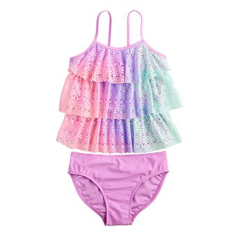Girls 4-18 Breaking Waves 2 pc Tankini & Bottom Swim Set