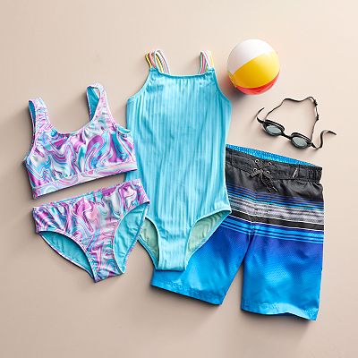 Girls 7 16 Breaking Waves Keyhole Bow Bralette Swim Top Scoop Bottoms