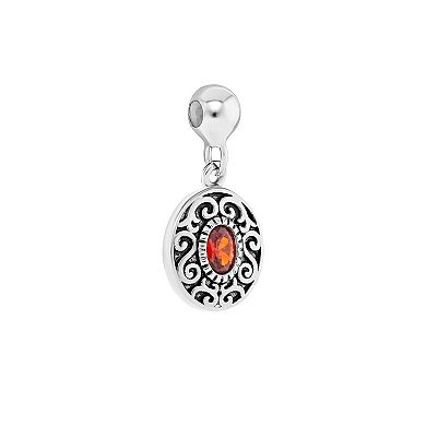 PRIMROSE Sterling Silver Polished Oxidized Filigree with Cubic Zirconia Oval Sliding Charm