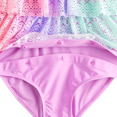 Girls 4-16 Breaking Waves Adaptive Crochet Triple-Tier One-Piece Swimsuit