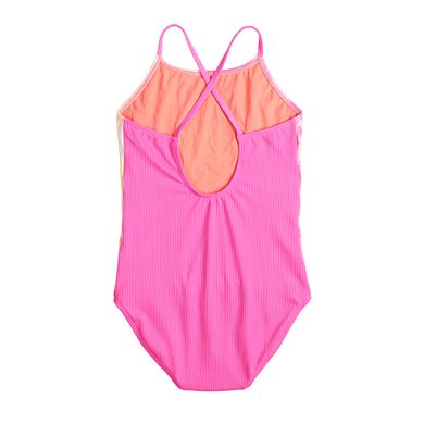 Girls 4-16 Breaking Waves Rib Knit Spliced One-Piece Swimsuit