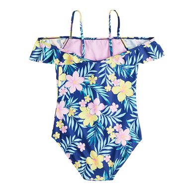 Girls 4-16 Breaking Waves Off-the-Shoulder Flounce One-Piece Swimsuit in Regular & Plus Size