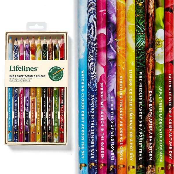 Lifelines 10pk Scented  Classic Palette Colored Pencils Infused with Essential Oil Blends: Rub &#38; Sniff Technology, Plastic Canister Lid