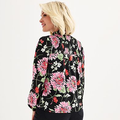 Women's Draper James Long Sleeve Smocked Button-Up Floral Print Top