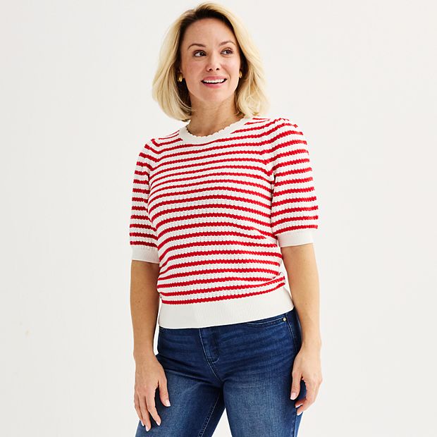 Short sleeve striped clearance sweater