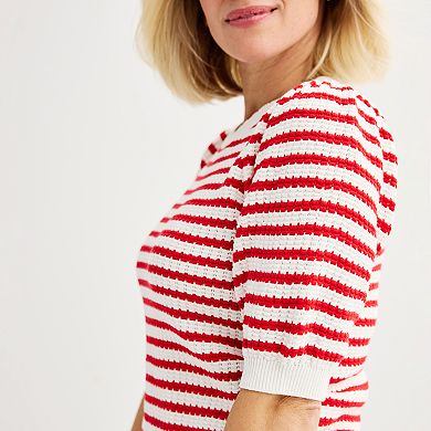 Women's Draper James Puffed Short Sleeve Striped Sweater