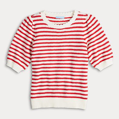 Women's Draper James Puffed Short Sleeve Striped Sweater