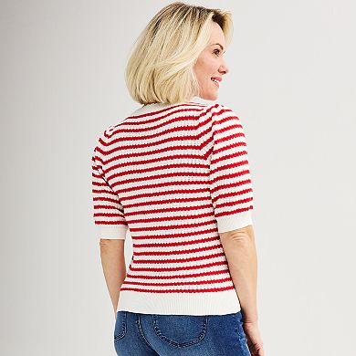 Women's Draper James Puffed Short Sleeve Striped Sweater