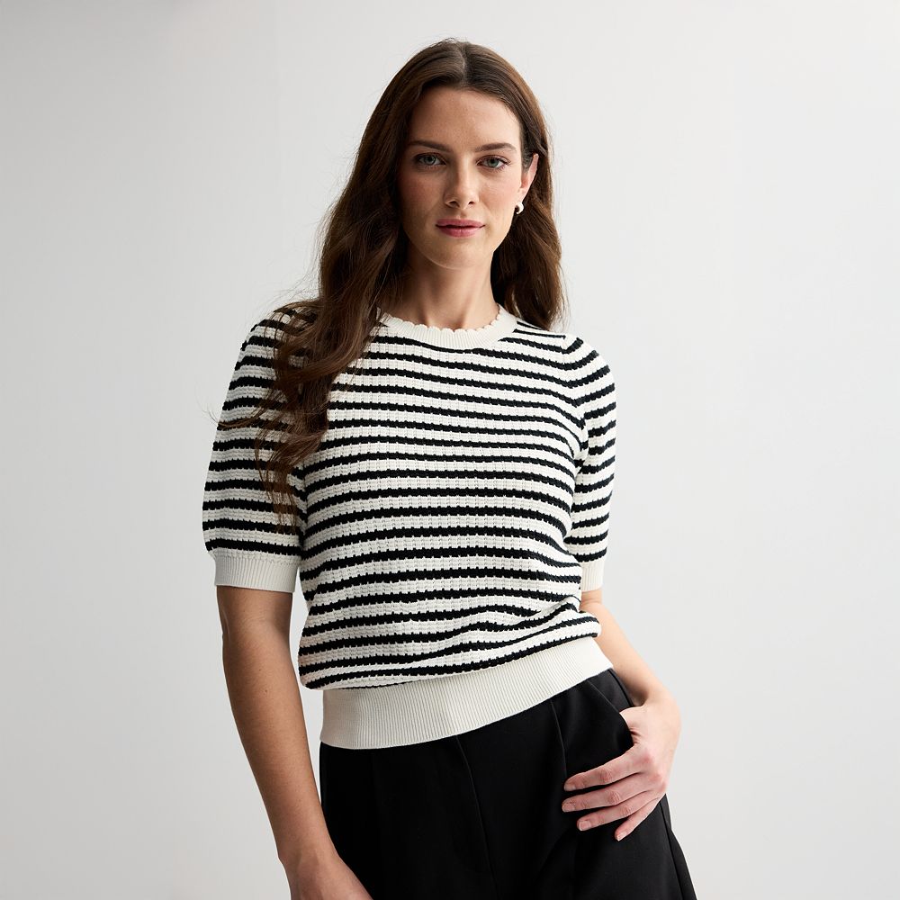 Short Sleeve Drape-Front Sweater