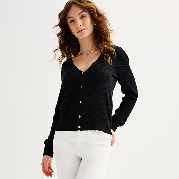 Women s Draper James Textured V Neck Button Front Cardigan