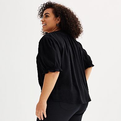 Plus Size Draper James Short Sleeve Button Front Smocked Top