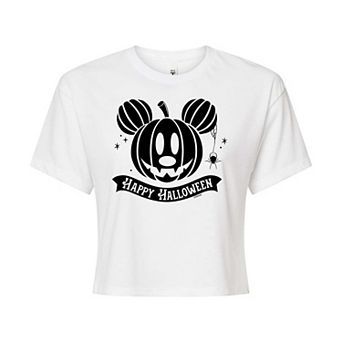 Disney's Mickey Mouse Juniors' Happy Halloween Pumpkin Cropped Tee