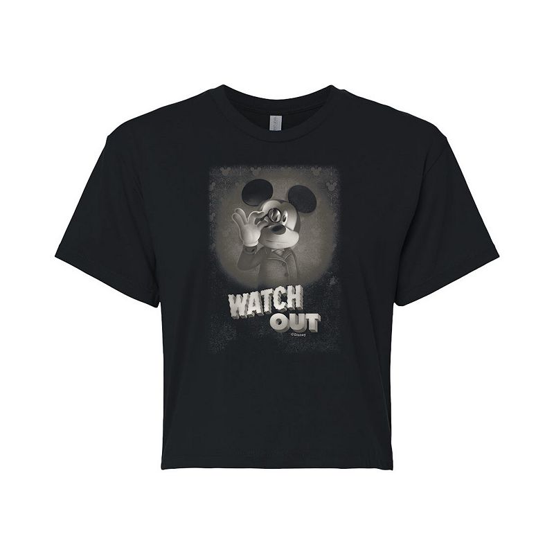 Disney's Mickey Mouse Juniors' Watch Out Cropped Tee, Girl's, Size: Large, Black