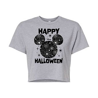 Disney's Mickey Mouse Juniors' Happy Halloween Spider Web Cropped Tee