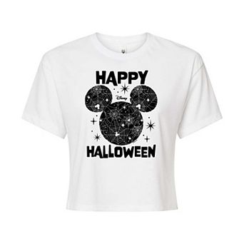 Disney's Mickey Mouse Juniors' Happy Halloween Spider Web Cropped Tee