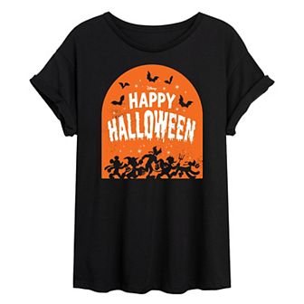 Disney's Mickey Mouse Juniors' Happy Halloween Group Oversized Graphic Tee