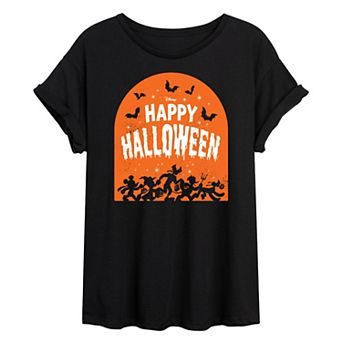 Disney's Mickey Mouse Juniors' Happy Halloween Group Oversized Graphic Tee
