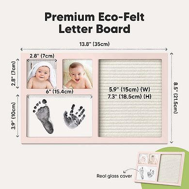 Keababies Heartfelt Inkless Baby Hand & Footprint Frame Kit With Letterboard, Dog Paw Print