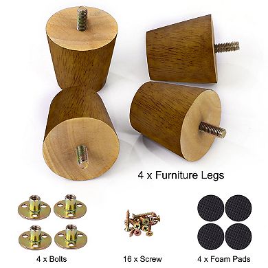 Wood Furniture Legs, Sofa Legs Round Solid Wood Couch Legs Mid-Century Modern Replacement Feet 4Pcs