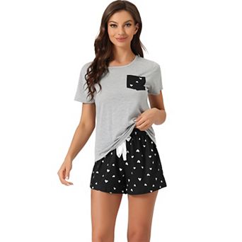 Women's Sleepwear Short Sleeve T-Shirt with Printed Shorts Pajama Sets