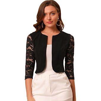 Women's Leisure Lace 3/4 Sleeve Crop Shrug Cardigan