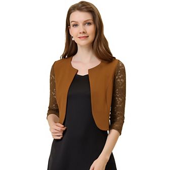 Women's Leisure Lace 3/4 Sleeve Crop Shrug Cardigan