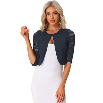 Women's Leisure Lace 3/4 Sleeve Crop Shrug Cardigan