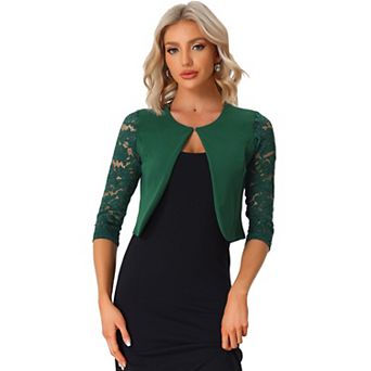 Women's Leisure Lace 3/4 Sleeve Crop Shrug Cardigan