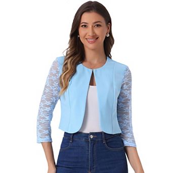 Women's Leisure Lace 3/4 Sleeve Crop Shrug Cardigan