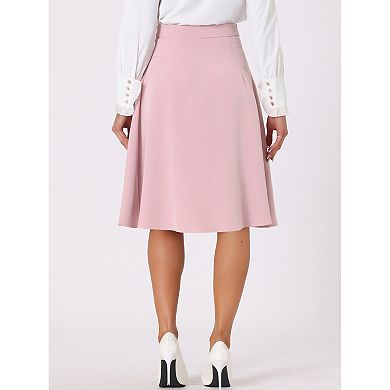 Pleated Midi Skirt for Women's Button Decor High Waist Casual Office Swing Skirts