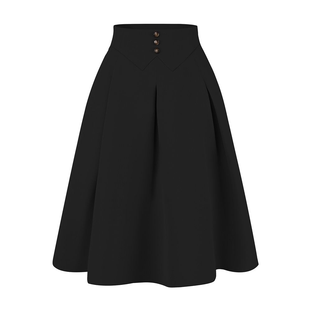 Pleated Midi Skirt for Women's Button Decor High Waist
