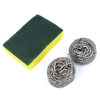 Kitchen Bowl Dish Cup Metal Balls Scrub Sponge Pad Cleaner Tool 3 in 1