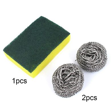 Kitchen Bowl Dish Cup Metal Balls Scrub Sponge Pad Cleaner Tool 3 in 1