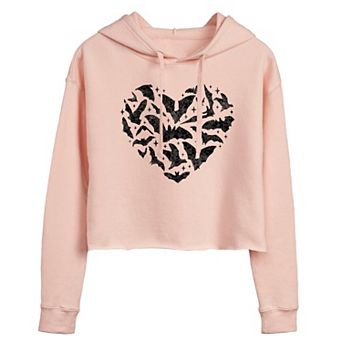 Juniors' Flying Bats Heart Cropped Graphic Hoodie