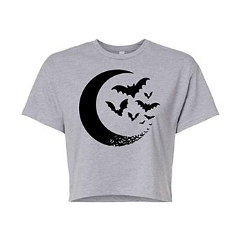Juniors' Crescent Moon Bats Cropped Graphic Tee