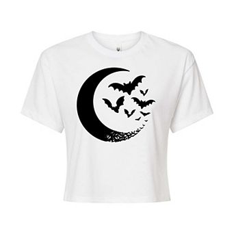 Juniors' Crescent Moon Bats Cropped Graphic Tee