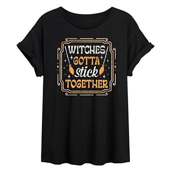 Juniors' Witches Gotta Stick Together Oversized Graphic Tee