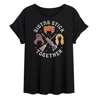 Juniors' Hocus Pocus Sistas Stick Together Oversized Tee
