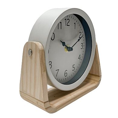 Metal & Wood Swivel Clock Table Decor